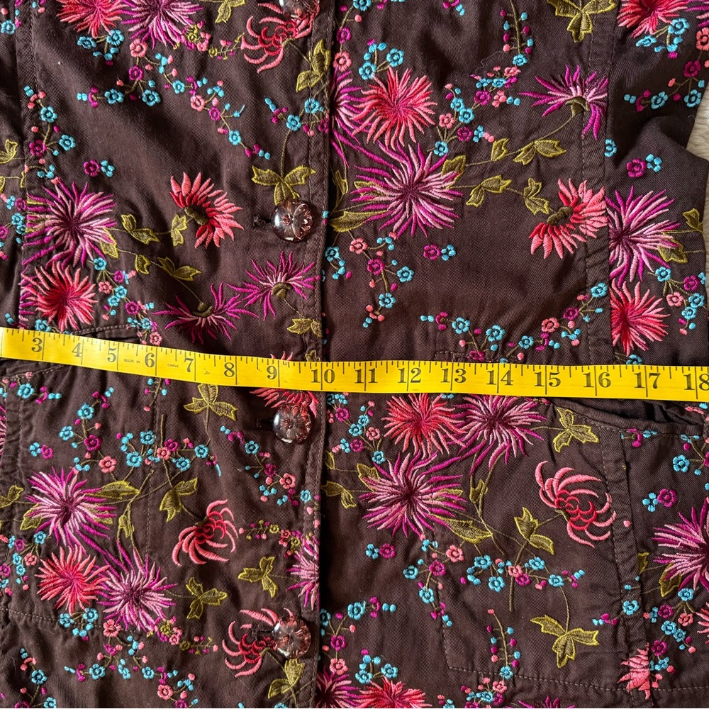 Johnny Was Embroidered Brown Cotton Coat Romantic Maximalist Medium Floral - Picture 9 of 9